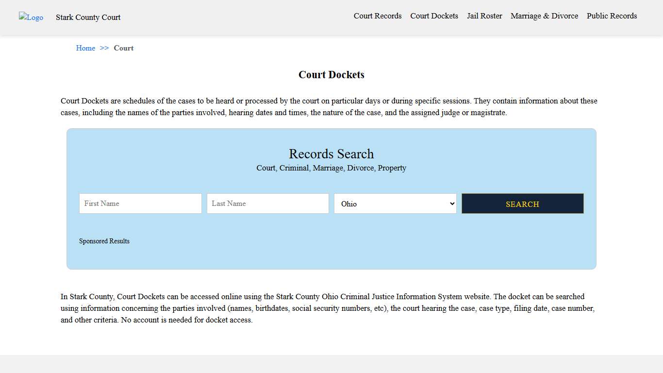 Court Dockets Stark County Court