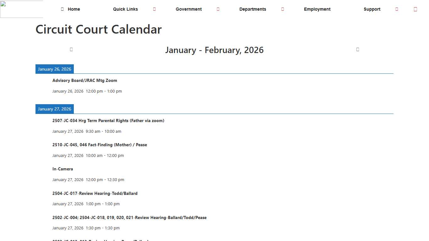 Circuit Court Calendar – Starke County Indiana
